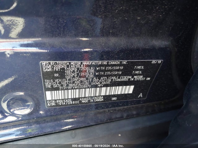 Toyota Rav4 Limited 2019 2T3Y1RFV4KC008870 Image 9