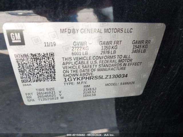 1GYKPHRS5LZ130034 Cadillac Xt6 Awd Sport