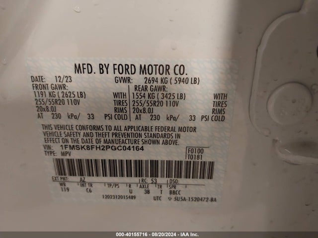 Ford Explorer Limited 2023 1FMSK8FH2PGC04164 Image 9