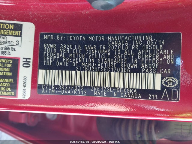 Toyota Corolla S Plus 2014 2T1BURHE5EC170966 Image 9