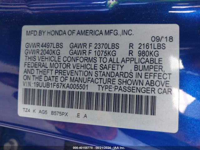 19UUB1F67KA005501 Acura Tlx Tech   A-spec Pkgs