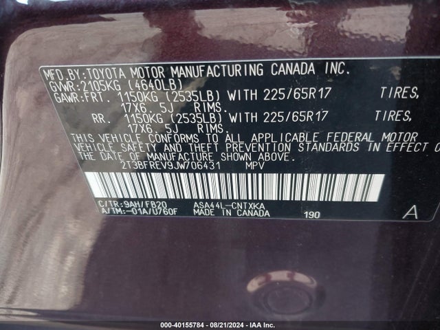 Toyota RAV4 LE 2018 2T3BFREV9JW706431 Image 9