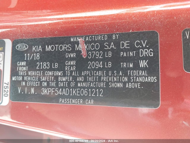 KIA FORTE EX 2019 3KPF54AD1KE061212 Image 9