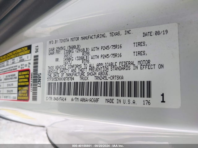 Toyota Tacoma Sr 2019 5TFSX5ENXKX070704 Image 9