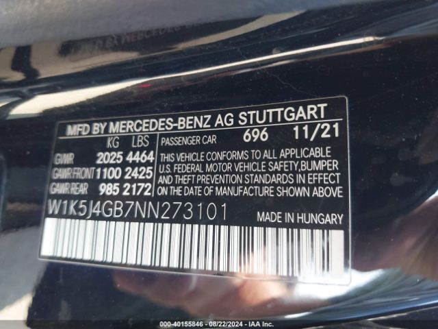 W1K5J4GB7NN273101 Mercedes-Benz Cla 250 Coupe