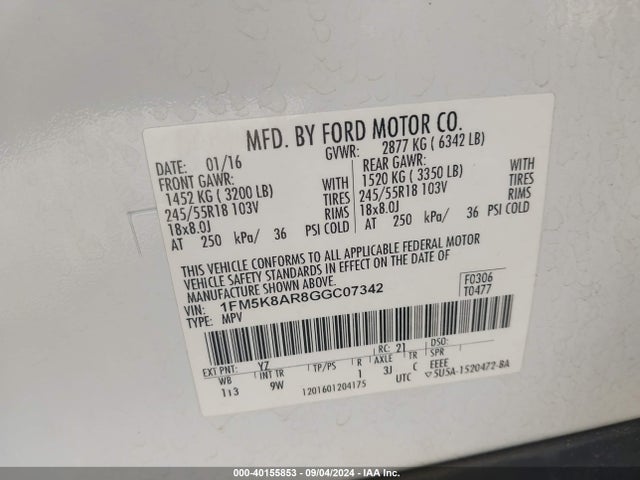 Ford Utility Police Interceptor 2016 1FM5K8AR8GGC07342 Image 9
