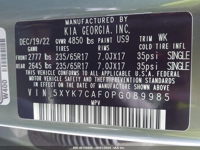 5XYK7CAF0PG089985 KIA Sportage X-pro