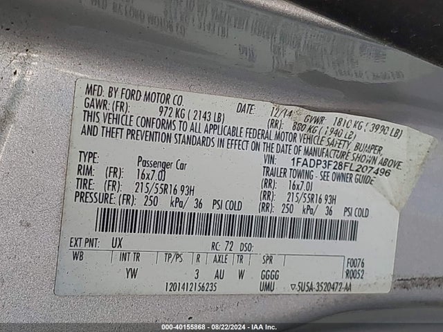 Ford FOCUS SE 2015 1FADP3F28FL207496 Image 9