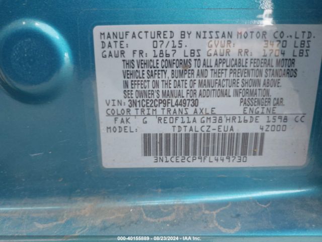 3N1CE2CP9FL449730 Nissan Versa Note S Plus