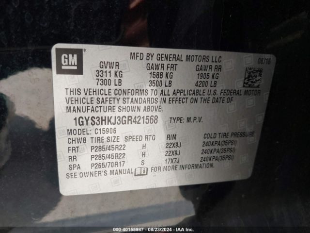 1GYS3HKJ3GR421568 Cadillac Escalade Esv Luxury Collection