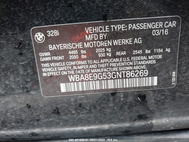 WBA8E9G53GNT86269 BMW 328I