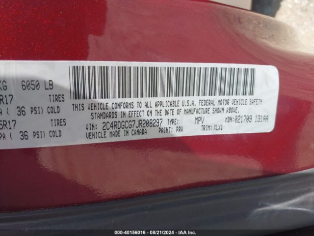 2C4RDGCG7JR208297 Dodge Grand Caravan Sxt