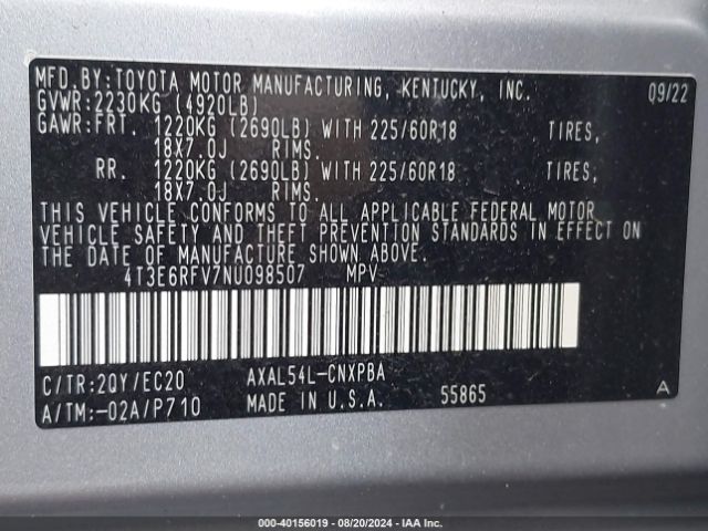 4T3E6RFV7NU098507 Toyota Rav4 Hybrid Xse