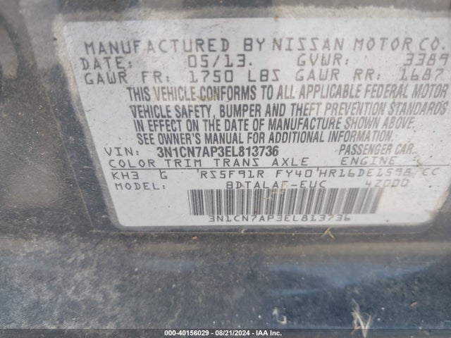 Nissan Versa 1.6 S 2014 3N1CN7AP3EL813736 Image 9