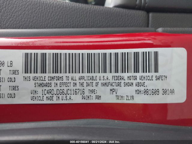 1C4RDJDG6JC116716 Dodge Durango Gt Awd