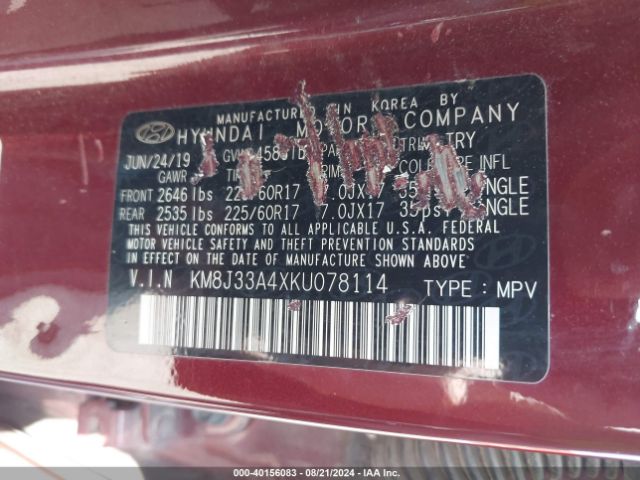 KM8J33A4XKU078114 Hyundai Tucson Value