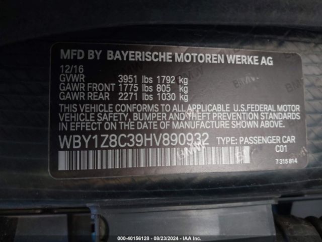WBY1Z8C39HV890932 BMW I3 94 Ah W/range Extender