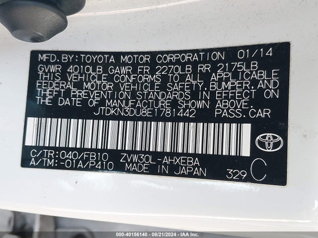 Toyota Prius Two 2014 JTDKN3DU8E1781442 Image 9