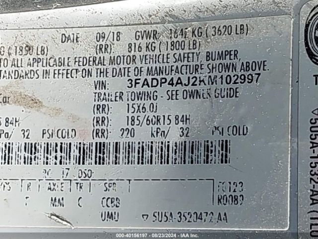 3FADP4AJ2KM102997 Ford FIESTA S