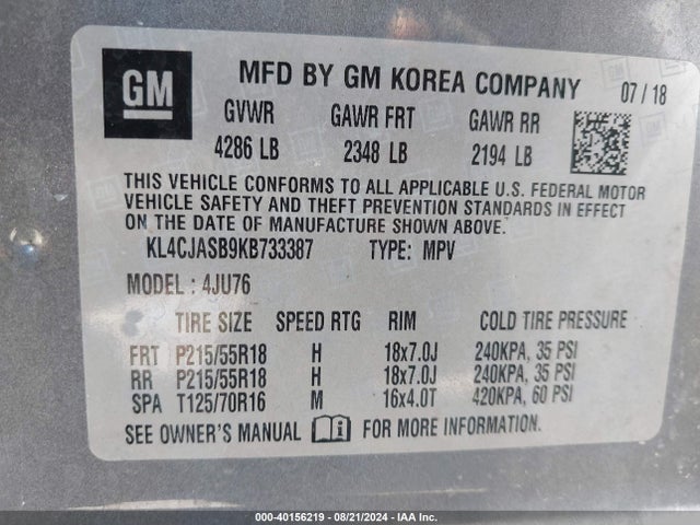 KL4CJASB9KB733387 Buick Encore Fwd Preferred