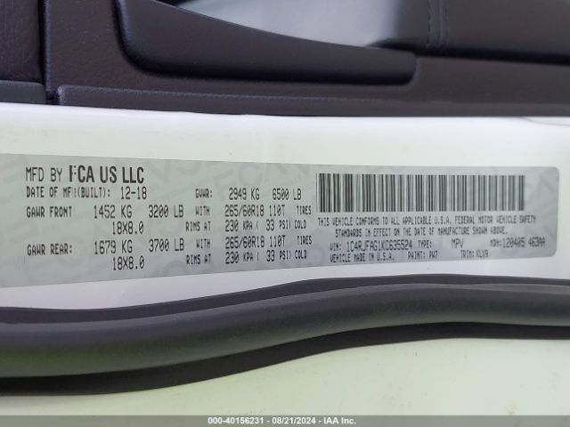 1C4RJFAG1KC635524 Jeep Grand Cherokee Laredo E 4x4