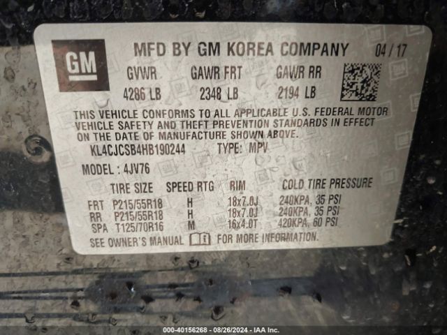 KL4CJCSB4HB190244 Buick Encore Essence