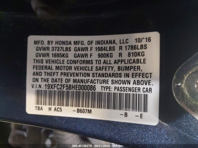 Honda Civic Lx 2017 19XFC2F58HE000086 Image 9