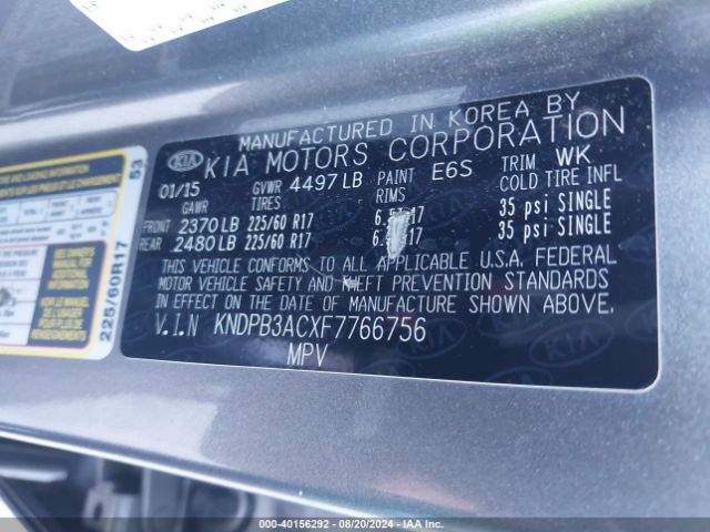 KNDPB3ACXF7766756 KIA Sportage Lx