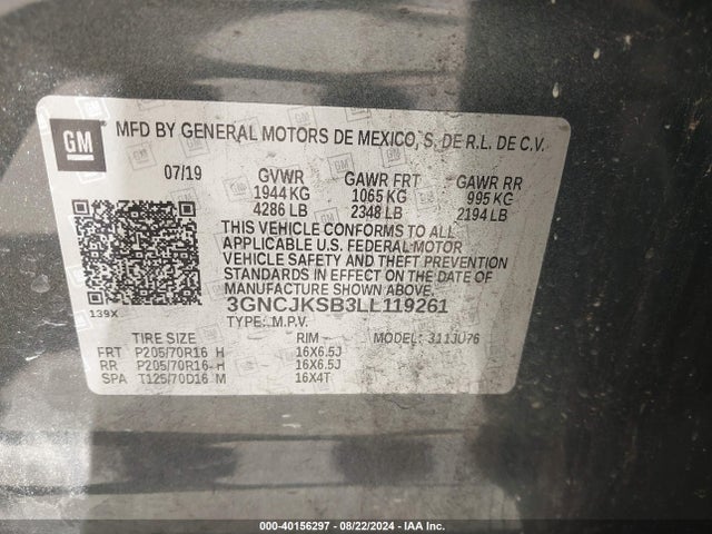 Chevrolet Trax Fwd Ls 2020 3GNCJKSB3LL119261 Image 9