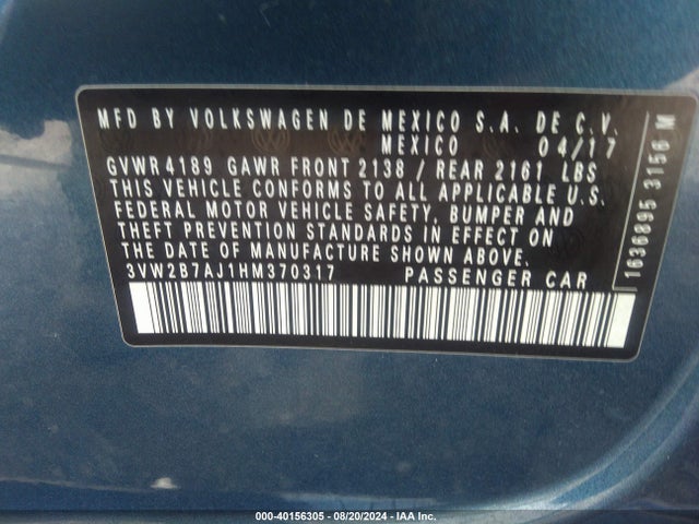 3VW2B7AJ1HM370317 Volkswagen Jetta 1.4t S