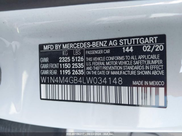 W1N4M4GB4LW034148 Mercedes-Benz GLB 250