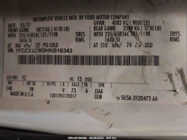 1FDZX2CM3HKB18343 Ford Transit-350 Xl