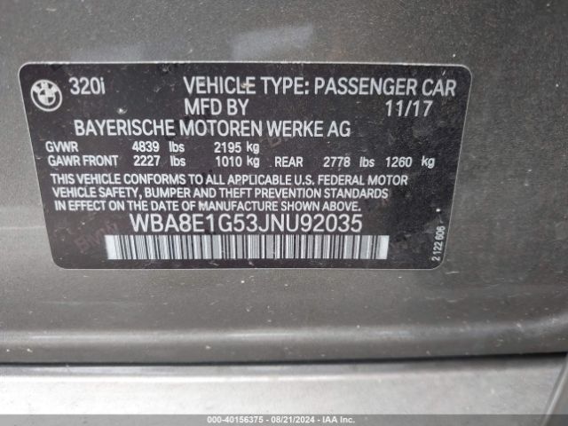 WBA8E1G53JNU92035 BMW 320i