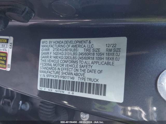 Honda Ridgeline Rtl 2023 5FPYK3F51PB017149 Image 9