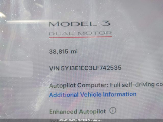 5YJ3E1EC3LF742535 Tesla Model 3 Performance Dual Motor All-wheel Drive