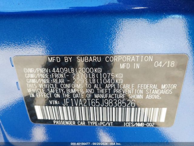JF1VA2T65J9838526 Subaru Wrx Sti Limited