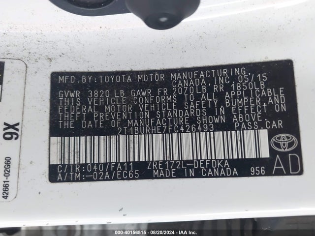 Toyota COROLLA L 2015 2T1BURHE7FC426493 Image 9