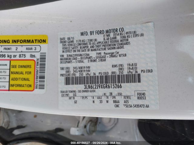 3LN6L2J9XGR615266 Lincoln MKZ