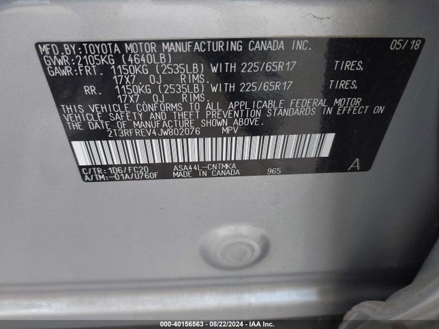 2T3RFREV4JW802076 Toyota Rav4 Xle