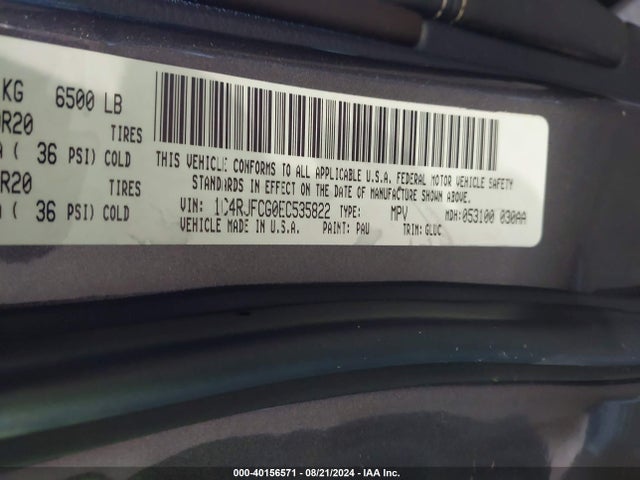 1C4RJFCG0EC535822 Jeep Grand Cherokee Overland