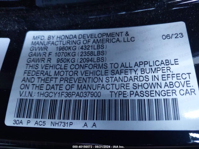 Honda ACCORD EX 2023 1HGCY1F36PA037900 Image 9