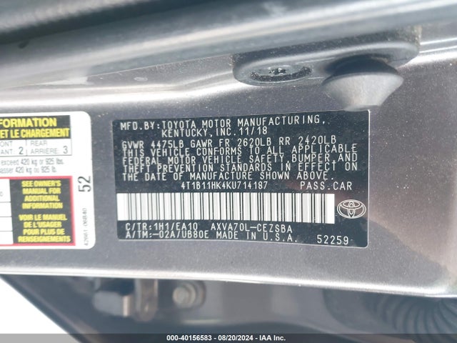 Toyota CAMRY SE 2019 4T1B11HK4KU714187 Image 9