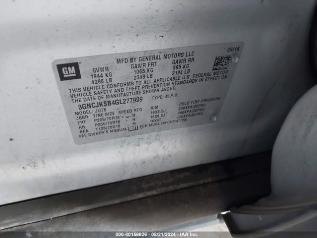 3GNCJKSB4GL277999 Chevrolet Trax 1ls
