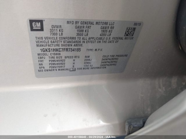 1GKS1HKC7FR734185 GMC Yukon Xl 1500 Slt