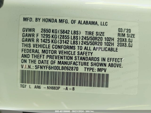 Honda Pilot Awd Elite 2020 5FNYF6H00LB062870 Image 9