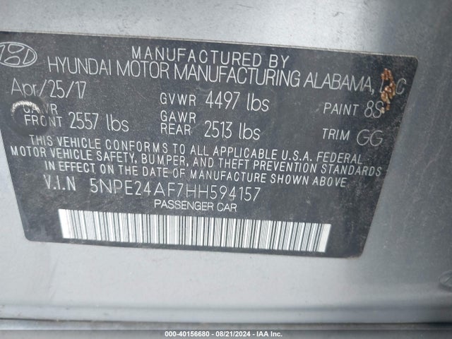 Hyundai Sonata 2017 5NPE24AF7HH594157 Image 9