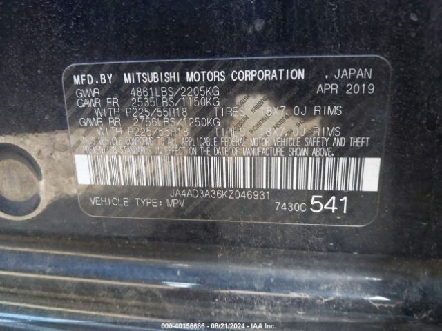 JA4AD3A36KZ046931 Mitsubishi Outlander Se