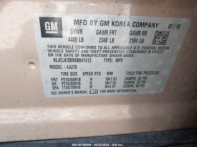 KL4CJESBXKB841413 Buick Encore Awd Preferred