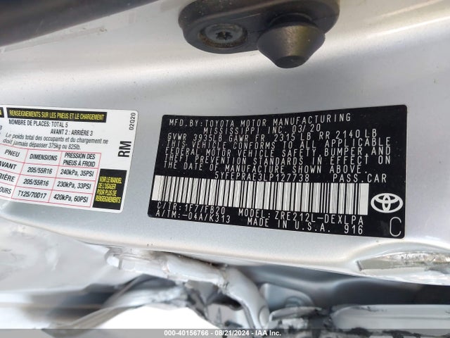 Toyota COROLLA LE 2020 5YFEPRAE3LP127738 Image 9