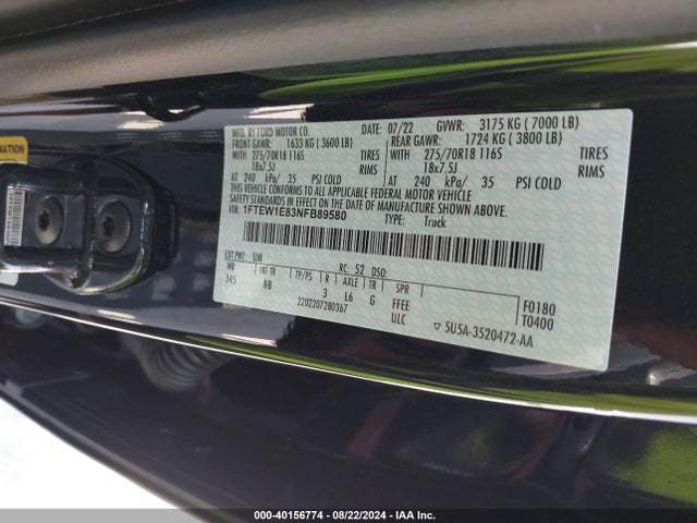 Ford F-150 Tremor 2022 1FTEW1E83NFB89580 Image 9